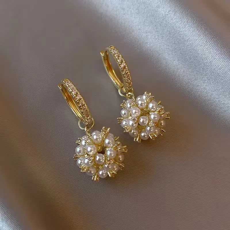 Orecchini di gioielli di moda con ciondoli Zicon di perle a cerchio d'oro di marca di fiori coreani carini per le donne