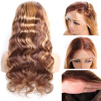 Peluca de Cabello Humano con Frente de Encaje Chino, Pre-Desplumada, 13x4 HD Transparente, con Reflejos 4/27 y Cabello de Bebé