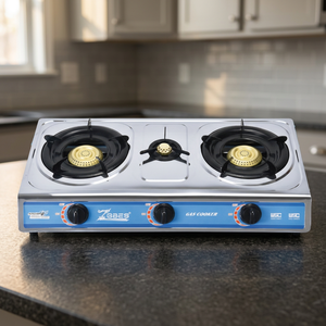 Estufa de Gas de Acero Inoxidable con 3 Quemadores, Encendido Piezoeléctrico, Control de Perilla y Protección Contra Apagado de Llama para Cocina - Product Image 2