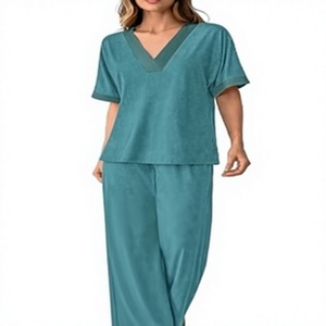 Women Pajama <b>Set</b> V Neck Short Sleeve Loungewear <b>Two</b> <b>Piece</b> Sleepwear Bamboo Blend <b>Lounge</b> Outfit - Product Image 1