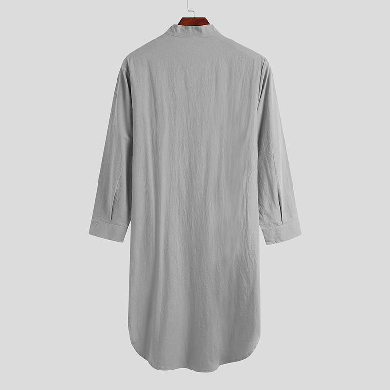 Abito Muslim Uomo – Tunica Manica Corta Blu Marino, Thobe Casuale Con Mezza Cerniera, Modello Moderno, Taglia M