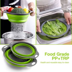 LA Round Shape Strainer Collapsible <b>Colander</b> Set Silicone <b>Colander</b> Fruit Vegetable Washing Filter Basket Strainer - Product Image 3