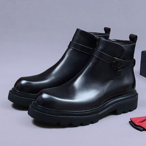 Botas Chelsea de Piel Genuina para Hombre, Suela Gruesa, Estilo Casual de Negocios Británico, Botas de Piel de una Pieza Multicolor de Caña Alta - Product Image 4