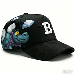 Cappello a 5 Pannelli G5 S4D per Ragazzi, Nero su Nero, Edizione Limitata, Visiera Urbana per Giornate Nuvolose, Logo Sad Smile Face - Product Image 2