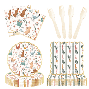 DAMAI New Customized <b>Easter</b> Theme Disposable Paper Plate Napkin Paper Tablecloth with Bunny Tableware Set for Birthday - Product Image 3