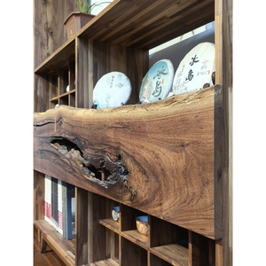 Đen Walnut gỗ rắn lưu trữ tủ hiển thị trường hợp cho phòng khách tự nhiên mảnh duy nhất Bảng điều chỉnh thiết kế giá sách thực tế - Product Image 3