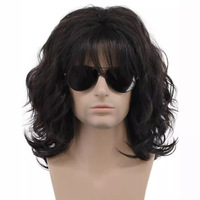 Perruque en cheveux synthétiques de haute qualité, perruque homme noire, cheveux longs bouclés et volumineux en fibres chimiques