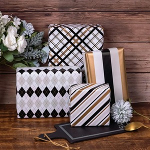 Double Side PE Metallized Gift Wrapping <b>Paper</b> Roll Black White Gold Plaid <b>Pattern</b> Eco-Friendly Digital Printing Compatible Candy - Product Image 3