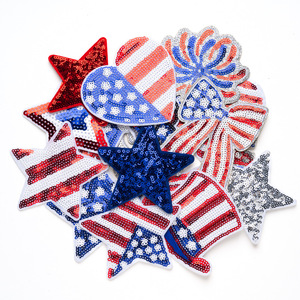 4. Juli Patriotische Pailletten-Aufbügelpatches USA Amerikanische Flagge Stern Herz Dekorative Applikationen für Unabhängigkeitstag DIY-Basteleien - Product Image 4