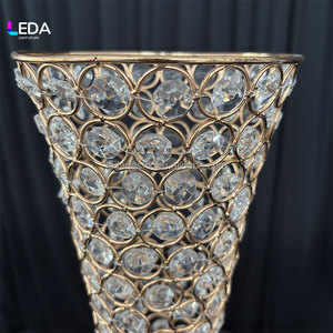 LEDA Gold Metal Crystal Vase Elegant Wedding <b>Table</b> Decoration Centerpiece - Product Image 2