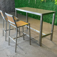 Mobilier d'extérieur moderne en métal, ensemble de chaises et de tables de bar en acier inoxydable, chaise haute en plastique, tabouret de bar, table de bar en verre