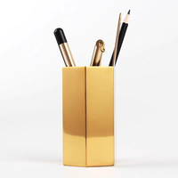 Fournitures de bureau créatives personnalisées Pot à crayons Conteneur de papeterie Porte-stylo vintage hexagone en diamant Porte-stylo en laiton doré