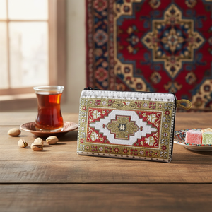 Oro rojo-turco de cartera con alfombra-diseño de alfombra Golgen manejado Hecho en Turquía. De Turquía - Product Image 3