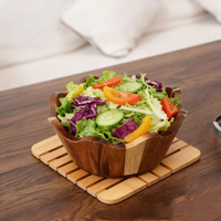 Bol à salade en bois d'acacia à bords festonnés, bol à fruits en bois à bord ondulé, bol de service pour fruits secs et noix, décoration d'intérieur