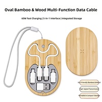 Ensemble de câbles de charge multifonctionnels en bambou en gros, câble de données multi-interface 5-en-1, charge rapide PD 60W, chargeur sans fil 15W