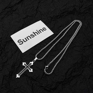 Nouveau Titane Acier Cain Pendentif Personnalité Hip Hop Avec Accessoires Croix Couple Collier - Product Image 4