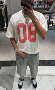 Tontons Maillot de football pour homme, coupe oversize et carrée, en maille respirante, grande taille, court, col en V, avec motif imprimé par transfert thermique - Product Image 3