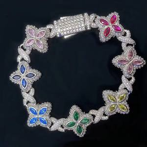 Новое поступление, браслет-цепочка UWIN с голубым Фианитами, клевер и цветок, бриллиантовая латунная бижутерия на годовщину - Product Image 4