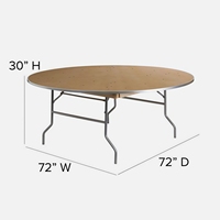 Table de banquet pliante moderne en bois de bouleau robuste - Table ronde de 72 pouces pour restaurant de luxe et fêtes à domicile