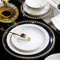 Service de table de luxe en porcelaine fine à bordure argentée, motif marbré, vaisselle en céramique pour mariage et réceptions à domicile