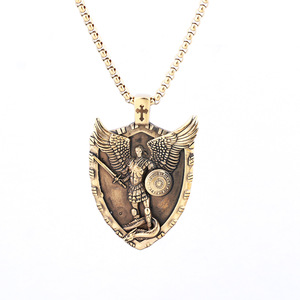 Produsen kalung liontin Punk antik Saint Michael Archangel baja tahan karat pria - Product Image 3