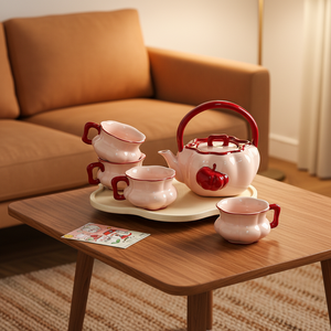 Ensemble <span class=keywords><strong>tasse</strong></span> et soucoupe en céramique colorée pour café et thé, style anglais et éthiopien, pour le thé de l'après-midi, motif citrouille fraîche - Product Image 3