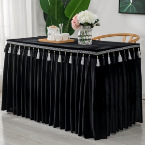 <span class=keywords><strong>Nappe</strong></span> de <span class=keywords><strong>table</strong></span> rectangulaire en velours doré épais avec glands suspendus, <span class=keywords><strong>nappe</strong></span> de <span class=keywords><strong>table</strong></span> unie pour exposition - Product Image 2