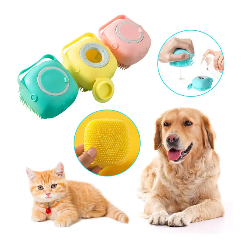 Cute style Silicone Shampoo Massage steam shower brush grooming cleaning dog and cat pet brush comb