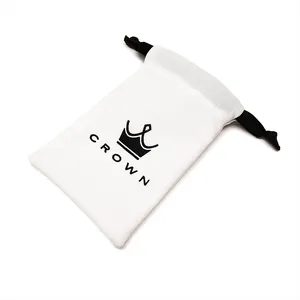 Logo Kustom Dicetak Putih Beludru Perhiasan Kantung Tas dengan Pita Tali Penarik