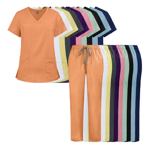 Poliéster Enfermera Scrub Traje Diseño Cómodo Tops de manga corta y Pantalones rectos Elástico Spandex Poliéster Scrubs Uniforme - Product Image 3