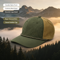 Casquette de baseball structurée à six panneaux en corde vintage et nylon mélangé pour le camping, la randonnée et l'aventure