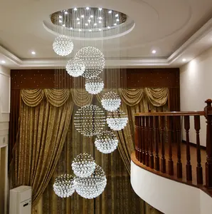 JYLIGHTING Luxury hotel Staircase Crystal chandelier raindrop crystal ball long chandelier