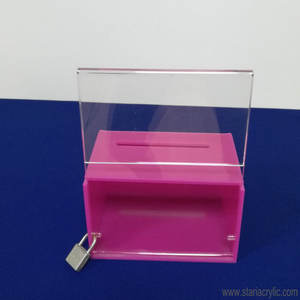 Boîte de don en acrylique <span class=keywords><strong>rose</strong></span> pour collecter des fonds Boîte de collecte de bulletin de vote avec fente et serrure Boîte de dessin pour tirage au sort - Product Image 3