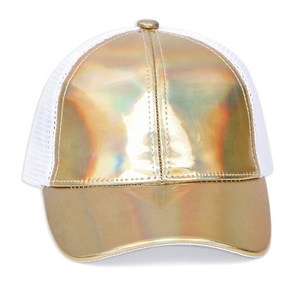 Mode fête <span class=keywords><strong>holographique</strong></span> PU camionneur chapeau brillant maille dos 100% Polyester brodé à la main arcs Argyle motif brillant <span class=keywords><strong>casquette</strong></span> de Baseball - Product Image 5