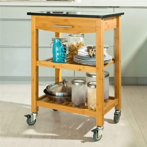 천연 화강암 상단 및 서랍이있는 Comboghome 친환경 대나무 주방 카트 트롤리 - Product Image 3