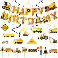 Camion de pompiers, véhicules de Construction, thème d'anniversaire, bannière, gâteau, ensemble en spirale pour garçons, fournitures de décoration de fête d'anniversaire