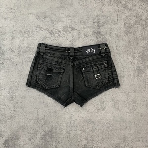 Streetwear personnalisé <span class=keywords><strong>noir</strong></span> <span class=keywords><strong>ciré</strong></span> cargo Hot Jorts en <span class=keywords><strong>jean</strong></span> Shorts pour femmes - Product Image 2
