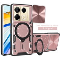 Étui de luxe pour Infinix Note 40 Pro/Note 40 Pro+/Note 40 avec protection d'objectif, fenêtre coulissante, support annulaire et armure magnétique
