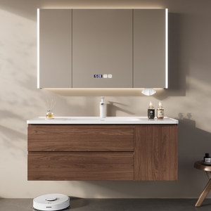 Modern solid wood intelligent defogger hot curved integrated basin wash basin cabinet wash basin - Product Image 1
