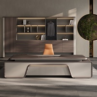 Ensemble de bureau et chaise de direction en PVC en forme de L, mobilier de bureau commercial haut de gamme, moderne et luxueux