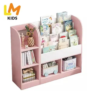 LM KIDS Best Seller Montessori Bookshelf kids bookshelf storage Library Bookcase Kids Book Magazine Rack wooden bookcases