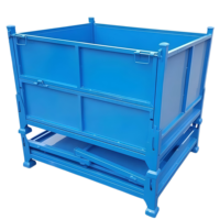 Caisse en acier galvanisé carrée robuste pour transport de palettes, pliable, pour entrepôt