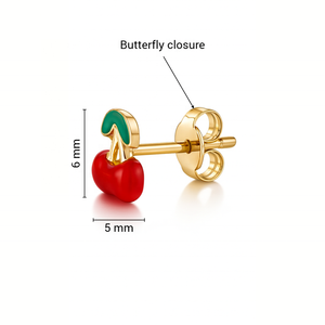 Boucles d'oreilles en émail de cerise en or jaune 14 carats avec fruits sucrés bijoux fins pour filles et enfants idée cadeau d'anniversaire - Product Image 3
