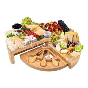 Caoxian Yufan Bamboo Cheese <b>Board</b> With Drawer Knife Set For Home Party Serving 3 Piece <b>Tools</b> Fruit Dessert Tray - Product Image 1
