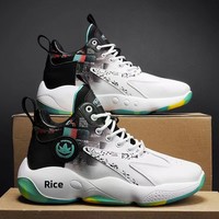 Chaussures de basketball montantes pour hommes, tige synthétique, doublure en mesh, semelle extérieure en caoutchouc, semelle épaisse à ressort, nouveau style, polyvalentes