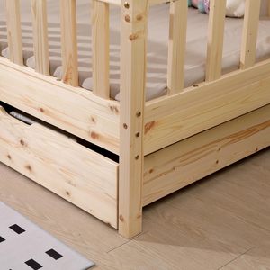 Legno di pino solido bambini telaio del letto con <span class=keywords><strong>due</strong></span> cassetti in legno per bambini pavimento letto per camera da letto o soggiorno naturale - Product Image 4