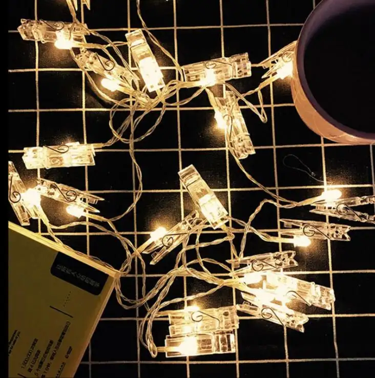Stringhe di luce a Led fata di natale per foto Clip String Lights matrimonio esterno alimentato a batteria