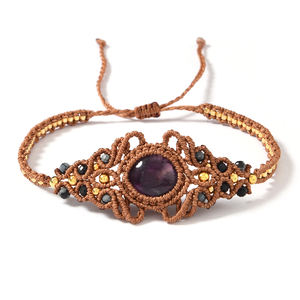 2026 Handmade Braided Macrame Healing Crystal Oval <strong>Stone</strong> Gold Copper <strong>Beads</strong> Adjustable Bracelet Natural Amethyst Woven Rope - Product Image 3