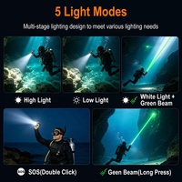 Lampe de plongée OEM ODM 2200LM avec faisceau vert 2mW, lampe torche LED magnétique rechargeable pour plongée nocturne jusqu'à 50m de profondeur