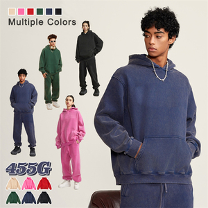 Unisex Heavyweight <b>Sand</b> Wash Fleece <b>Hoodies</b> Custom Logo Printed Plain Polyester/Cotton Solid Pattern for Autumn Season - Product Image 2